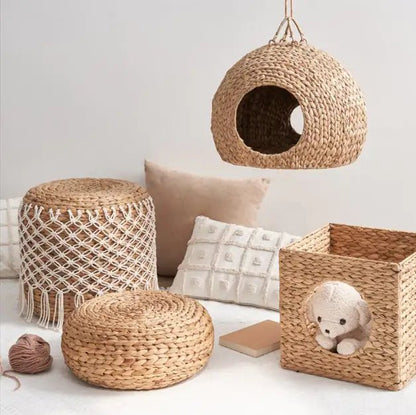 Weaving Rattan Square Cat Bed Cave - Regenerative Marketplace