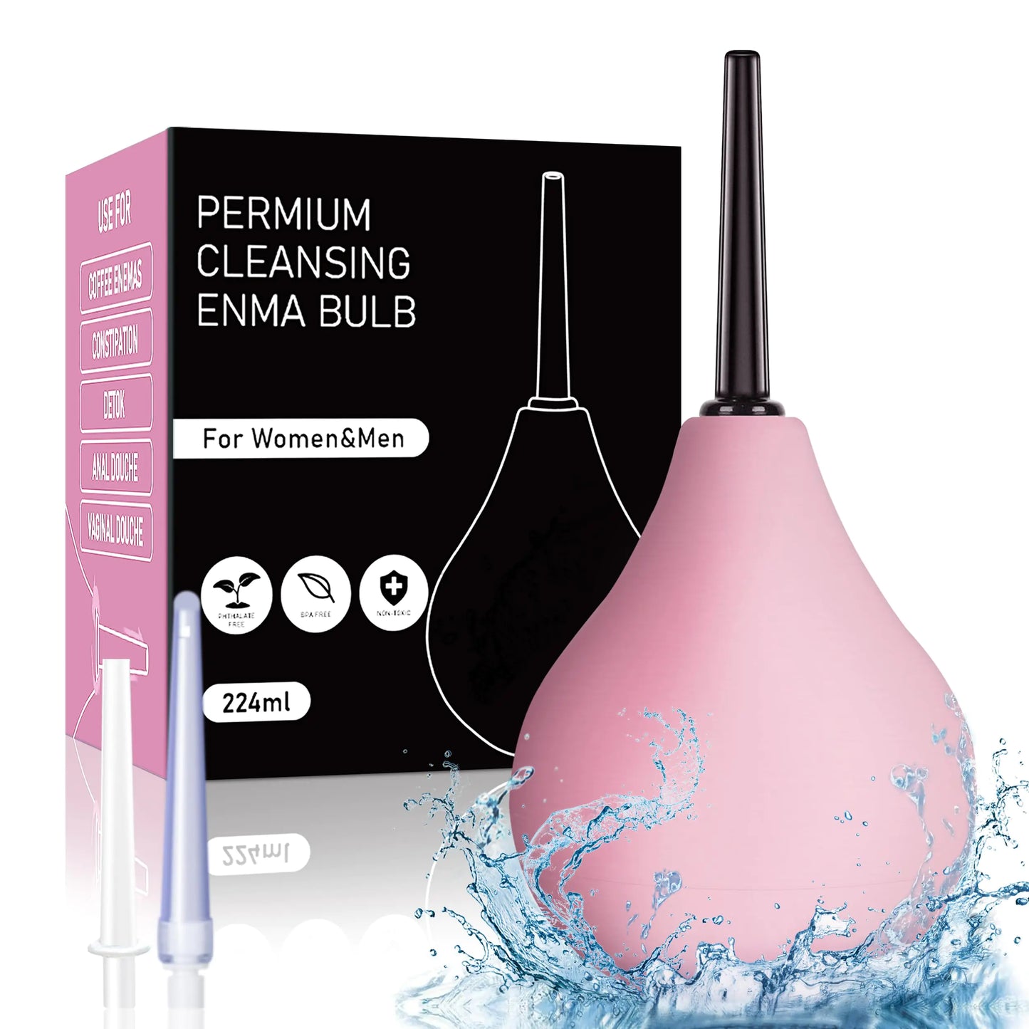 Anal Douche Bottles Kit Reusable - BulbEnema Douche with 3 Nozzle Reusable Anal Cleaner Enema Bulb for Colon Cleansing Constipation for Men Women224ml（Pink）