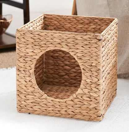 Weaving Rattan Square Cat Bed Cave - Regenerative Marketplace