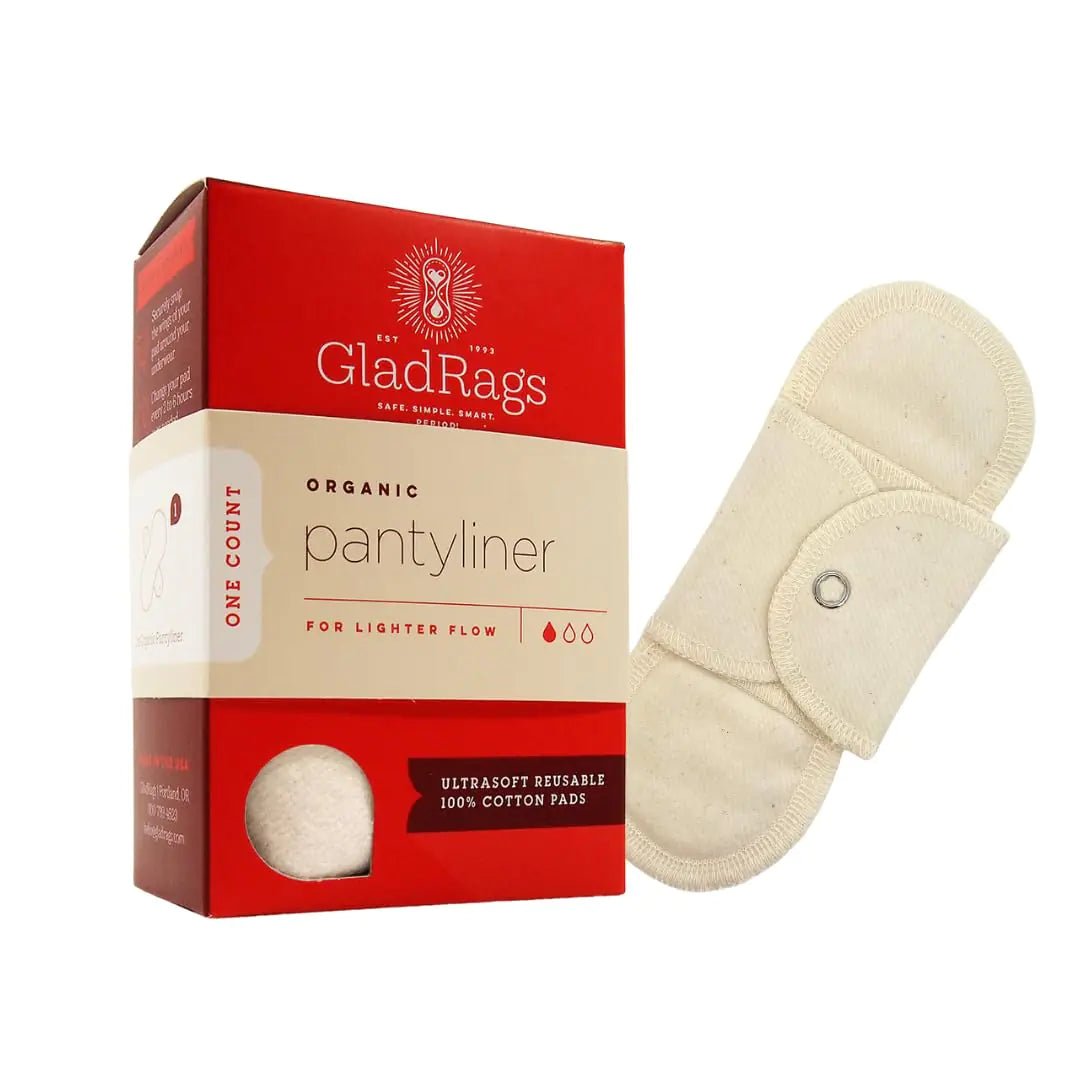GladRags Natural Organic Undyed Cotton Reusable Pantyliner (1 - Pack) - 100% GOTS Certified Organic Menstrual Pad Washable Pantyliner Light Flow Period Pads Washing Machine Safe - Regenerative Marketplace