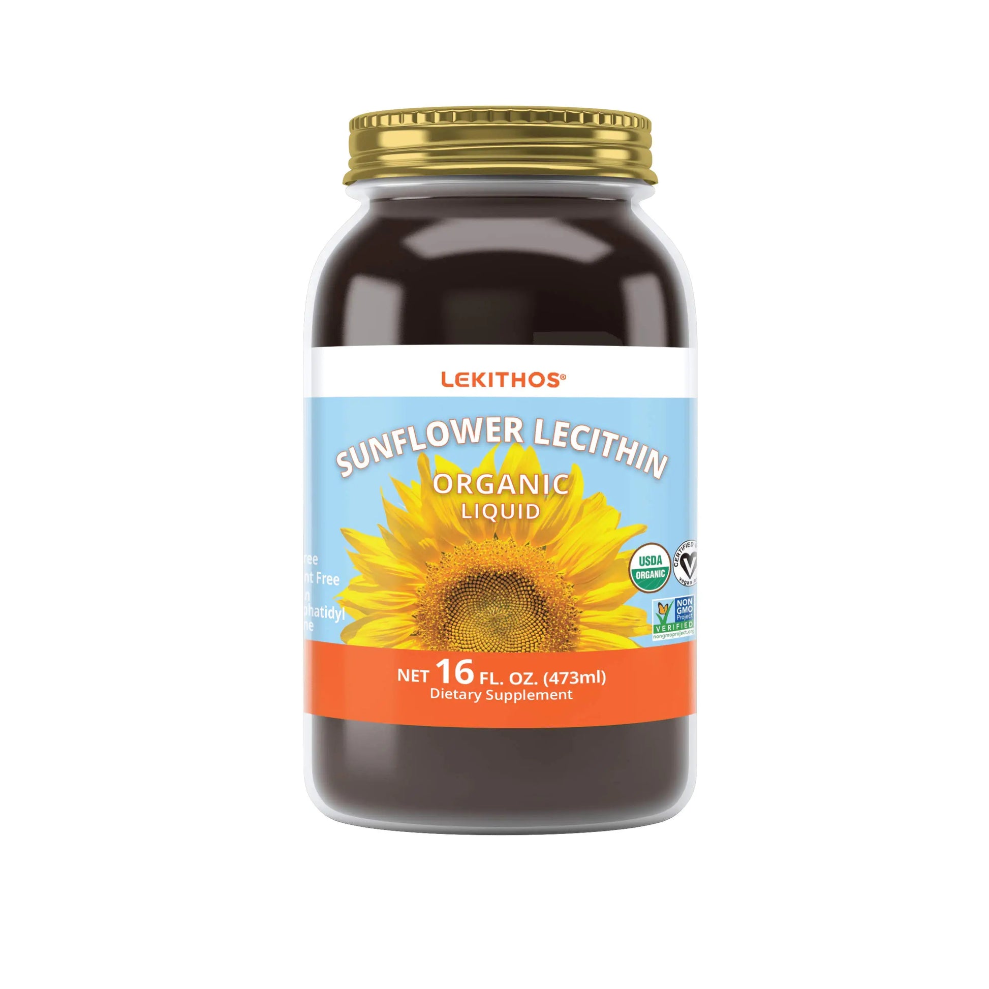 Lekithos Organic Sunflower Lecithin Liquid - 16 fl oz - Certified USDA Organic - Cold Pressed (Solvent Free) - Non - GMO Project Verified - Regenerative Marketplace
