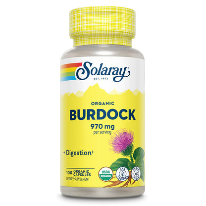 Solaray Organic Burdock Root 970 mg - Digestive Support Supplement - USDA Burdock Root Organic - Vegan Lab Verified 60 - Day Money - Back Guarantee - 50 Servings 100 Organic Capsules - Regenerative Marketplace