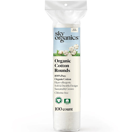 Sky Organics Organic Cotton Rounds for Sensitive Skin 100% Pure GOTS Certified Organic for Beauty & Personal Care 100 ct. w Ebook - Regenerative Marketplace