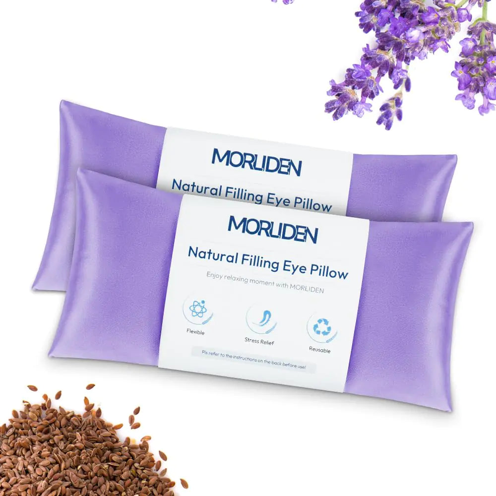 Lavender Eye Pillows for Relaxation Yoga Eye Pillow for Meditation Microwavable Weighted Eye Pillow for Yoga Moist Heat & Cold Eye Compress with Aromatherapy (Light Purple) - 2 Pack