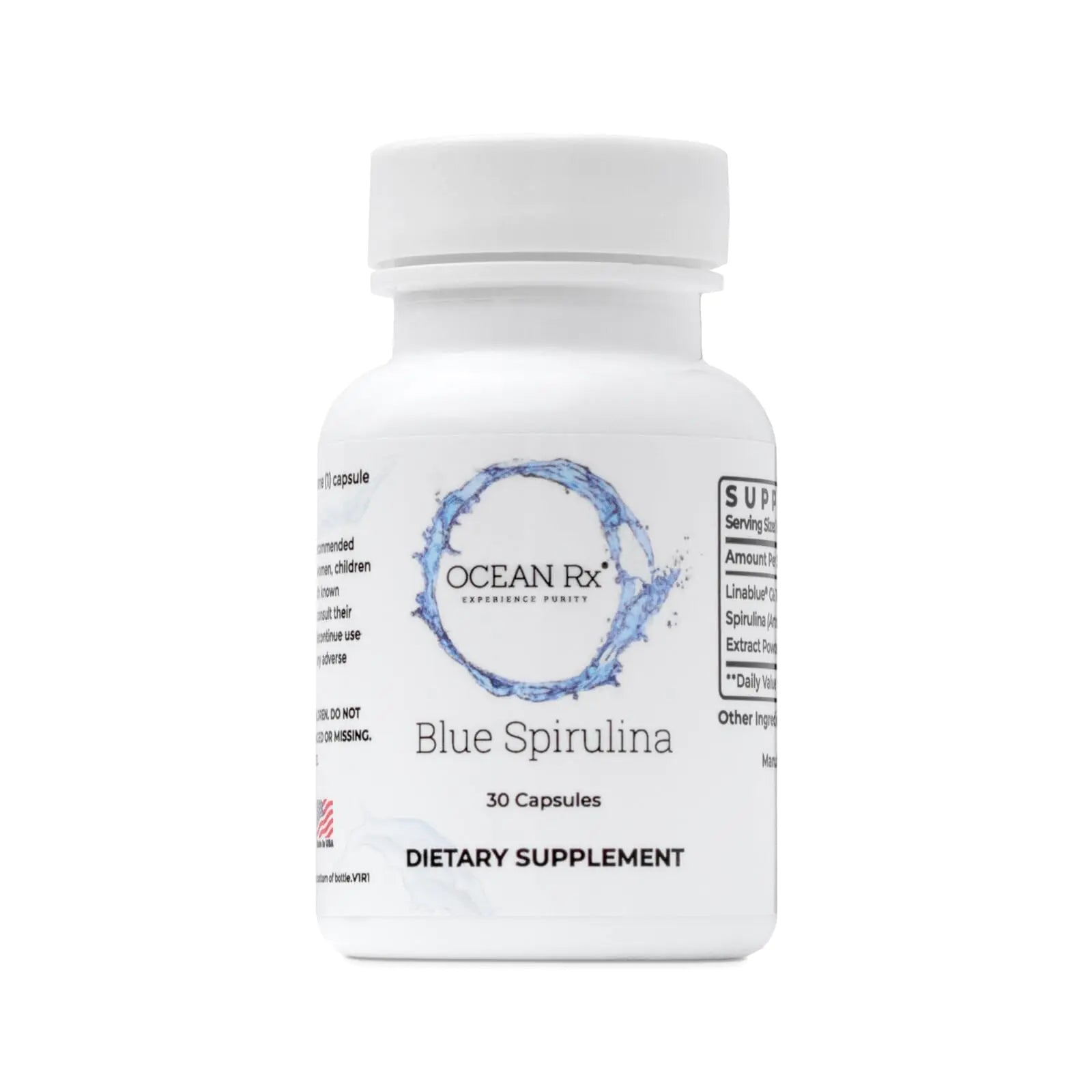 Ocean Rx Organic Pure Blue Spirulina Capsules | Natural Superfood | Prebiotic Phycocyanin Supplement | Healty Skin Oral Health & Wound Recovery | 30 Serving Bottle - Regenerative Marketplace
