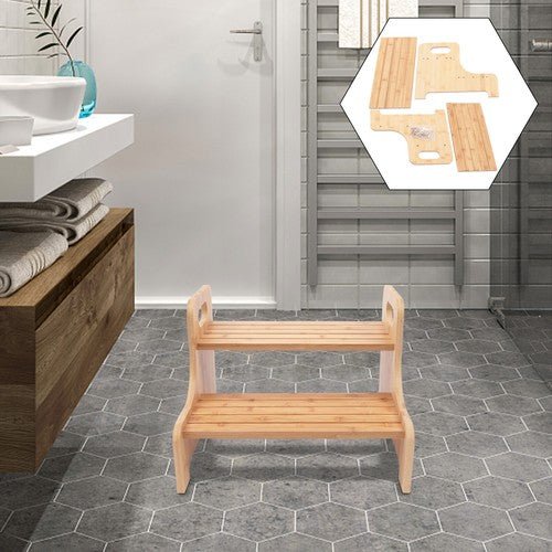 High Beds Bed Steps For Adults Two Step Stool Stair Ladder Bamboo Kitchen Home - Regenerative Marketplace