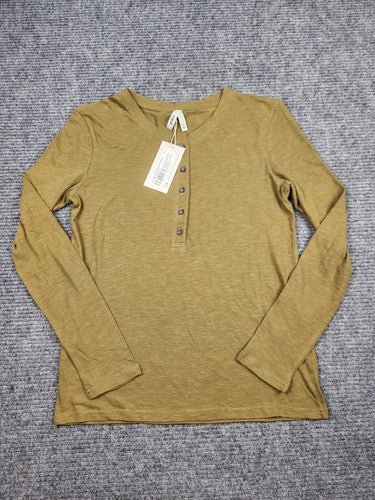 Pact Lizard London Slub Henley Tee Olive Green Organic Cotton Long Sleeve Sz S - Regenerative Marketplace