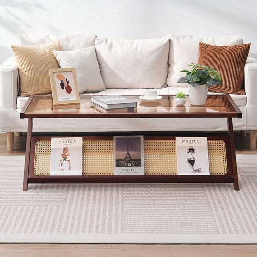 Rattan Coffee Table Z - Shaped Rattan Coffee Table 1 - Tier for Living Room - Regenerative Marketplace