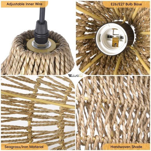 1 Light Seagrass Pendant Light for Kitchen Island, Farmhouse Rustic 13.77''W ... - Regenerative Marketplace