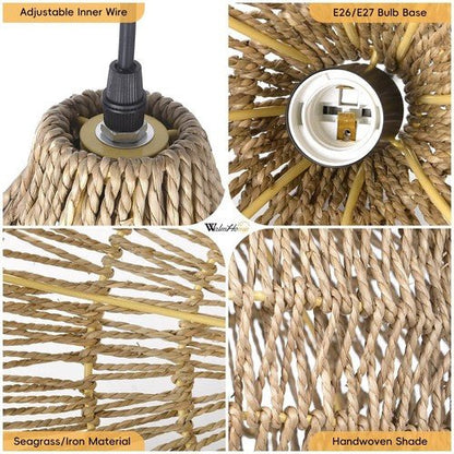 1 Light Seagrass Pendant Light for Kitchen Island, Farmhouse Rustic 13.77''W ... - Regenerative Marketplace
