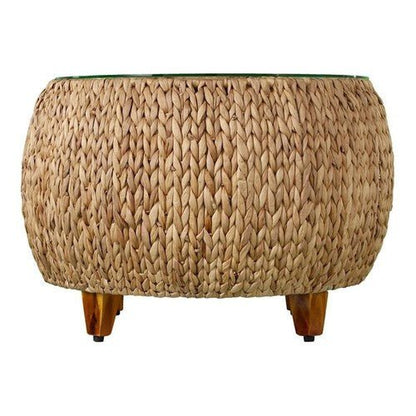 Jokobe Round Water Hyacinth with Tempered Glass Cocktail Table in Natural - Regenerative Marketplace