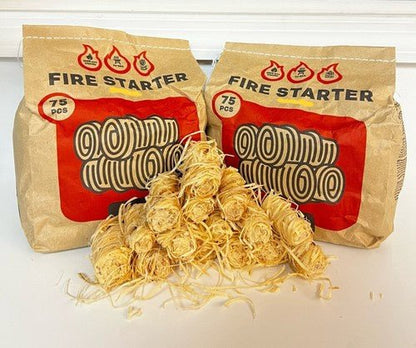 150 Eco Fire Starters (2×75)–Wood Wool & Wax Firelighters,BBQ Campfire Fireplace - Regenerative Marketplace