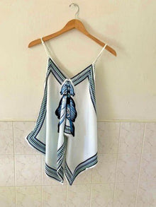 NWT Tank top camisole LARGE cotton spaghetti strap white floral handkerchief Hem - Regenerative Marketplace