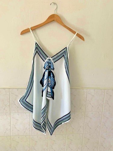 NWT Tank top camisole LARGE cotton spaghetti strap white floral handkerchief Hem - Regenerative Marketplace