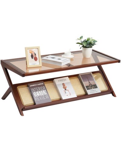 Rattan Coffee Table Z - Shaped Rattan Coffee Table 1 - Tier for Living Room - Regenerative Marketplace