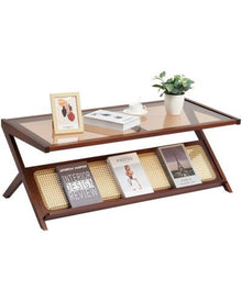 Rattan Coffee Table Z - Shaped Rattan Coffee Table 1 - Tier for Living Room - Regenerative Marketplace