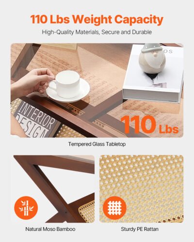 Rattan Coffee Table Z - Shaped Rattan Coffee Table 1 - Tier for Living Room - Regenerative Marketplace