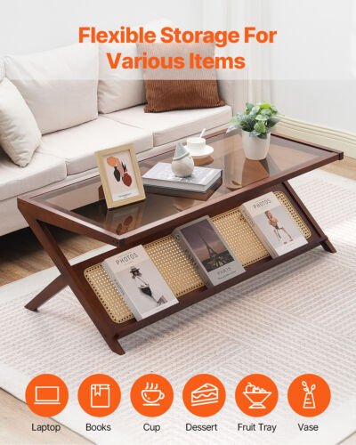 Rattan Coffee Table Z - Shaped Rattan Coffee Table 1 - Tier for Living Room - Regenerative Marketplace