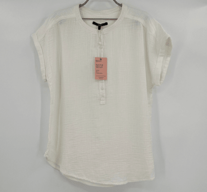 Quince White Organic Cotton Gauze Roll Sleeve Shirt sz S Women's Short Sleeve - Regenerative Marketplace
