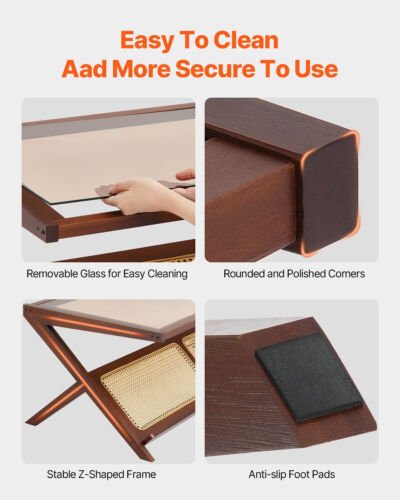 Rattan Coffee Table Z - Shaped Rattan Coffee Table 1 - Tier for Living Room - Regenerative Marketplace