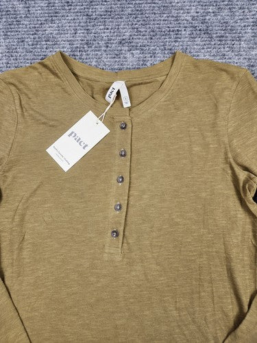 Pact Lizard London Slub Henley Tee Olive Green Organic Cotton Long Sleeve Sz S - Regenerative Marketplace