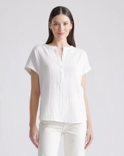 Quince White Organic Cotton Gauze Roll Sleeve Shirt sz S Women's Short Sleeve - Regenerative Marketplace