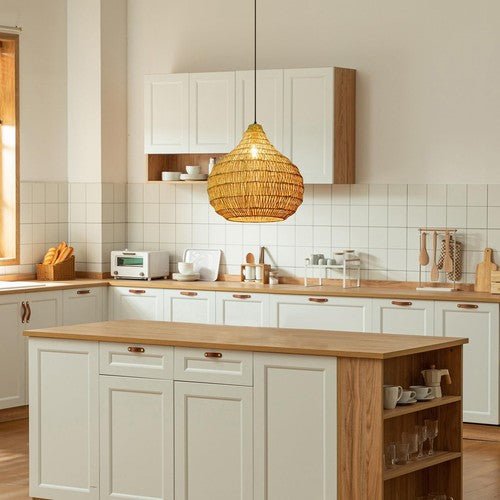 1 Light Seagrass Pendant Light for Kitchen Island, Farmhouse Rustic 13.77''W ... - Regenerative Marketplace