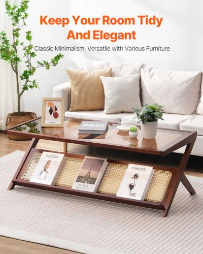 Rattan Coffee Table Z - Shaped Rattan Coffee Table 1 - Tier for Living Room - Regenerative Marketplace