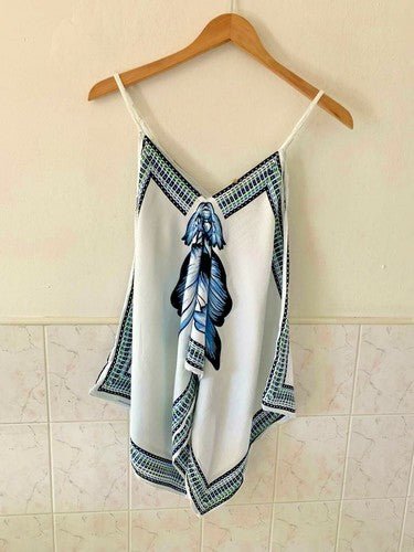 NWT Tank top camisole LARGE cotton spaghetti strap white floral handkerchief Hem - Regenerative Marketplace