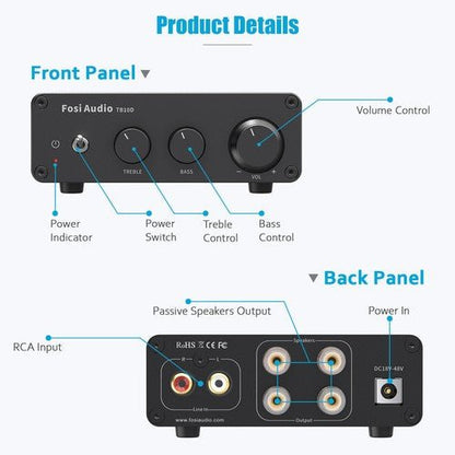 Fosi Audio TB10D HiFi Digital Power Amplifier TPA3255 Class D Home Amp 300Wx2 - Regenerative Marketplace