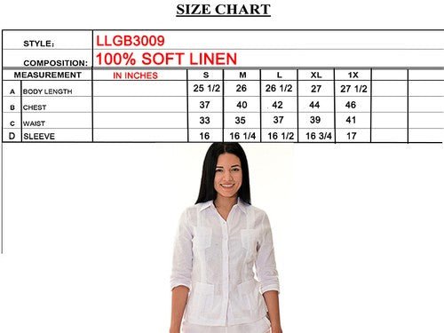 Ladies NATURAL Linen Guayabera Traditional (4) Pocket 3/4 Sleeve Top - LLGB3009 - Regenerative Marketplace