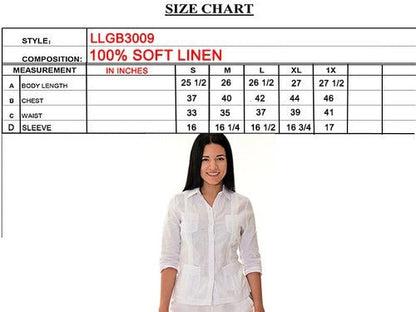 Ladies NATURAL Linen Guayabera Traditional (4) Pocket 3/4 Sleeve Top - LLGB3009 - Regenerative Marketplace