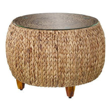 Jokobe Round Water Hyacinth with Tempered Glass Cocktail Table in Natural - Regenerative Marketplace