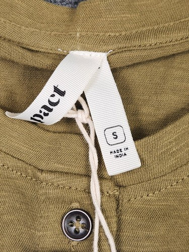 Pact Lizard London Slub Henley Tee Olive Green Organic Cotton Long Sleeve Sz S - Regenerative Marketplace