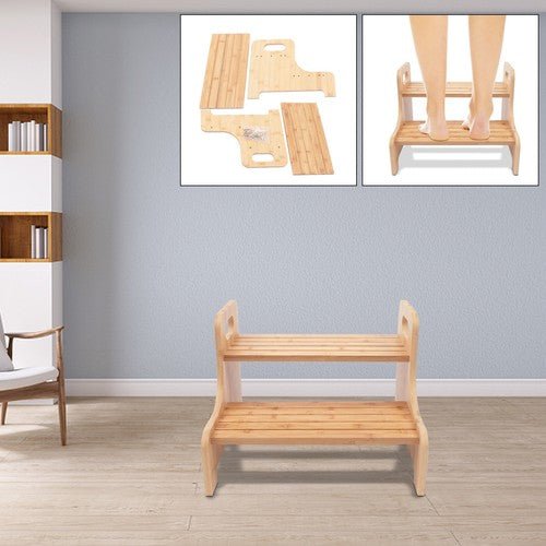 High Beds Bed Steps For Adults Two Step Stool Stair Ladder Bamboo Kitchen Home - Regenerative Marketplace