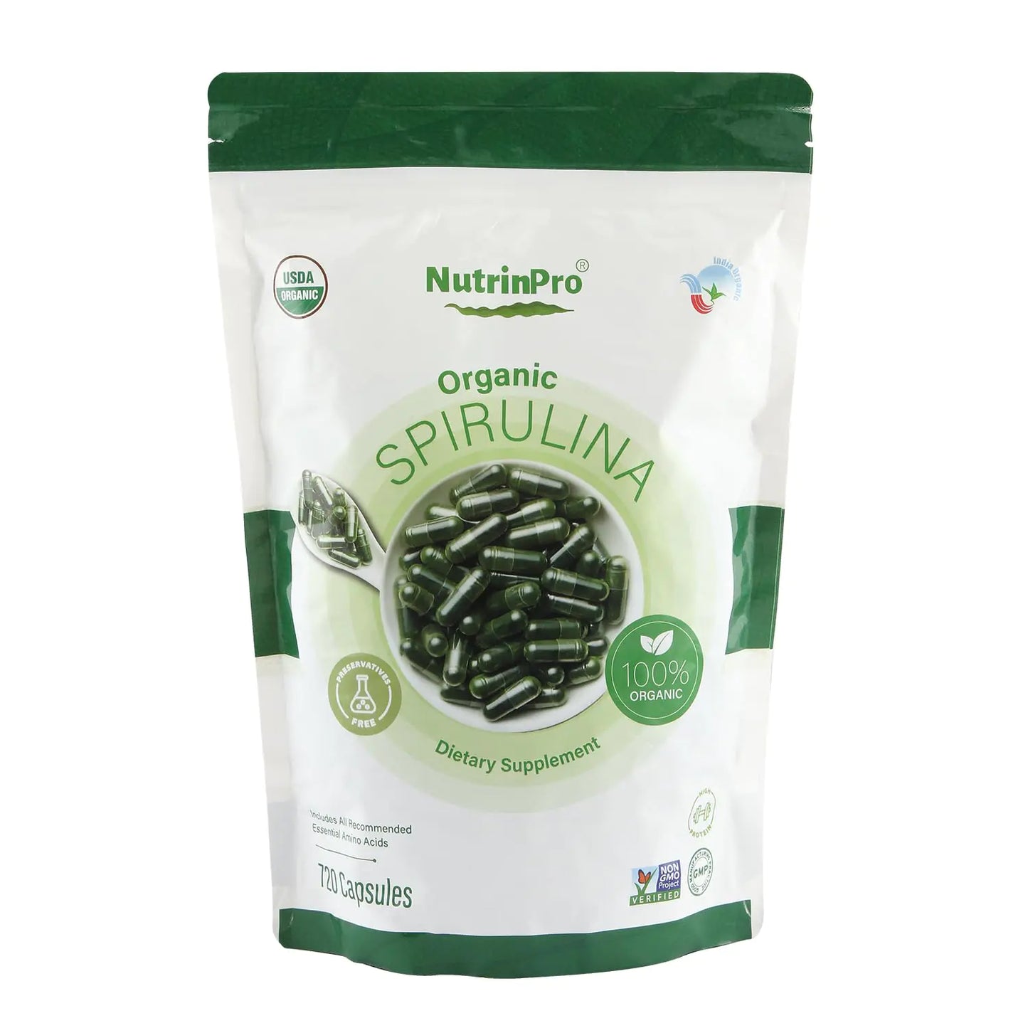 NUTRINPRO USDA Organic Spirulina Capsules - 100% Pure Vegan Supplement Non - GMO Gluten - Free Chemical - Free (720) - Regenerative Marketplace