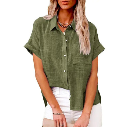 Women's Fashion Casual Cotton Linen Pocket Short - sleeved Shirt - Regenerative Marketplace