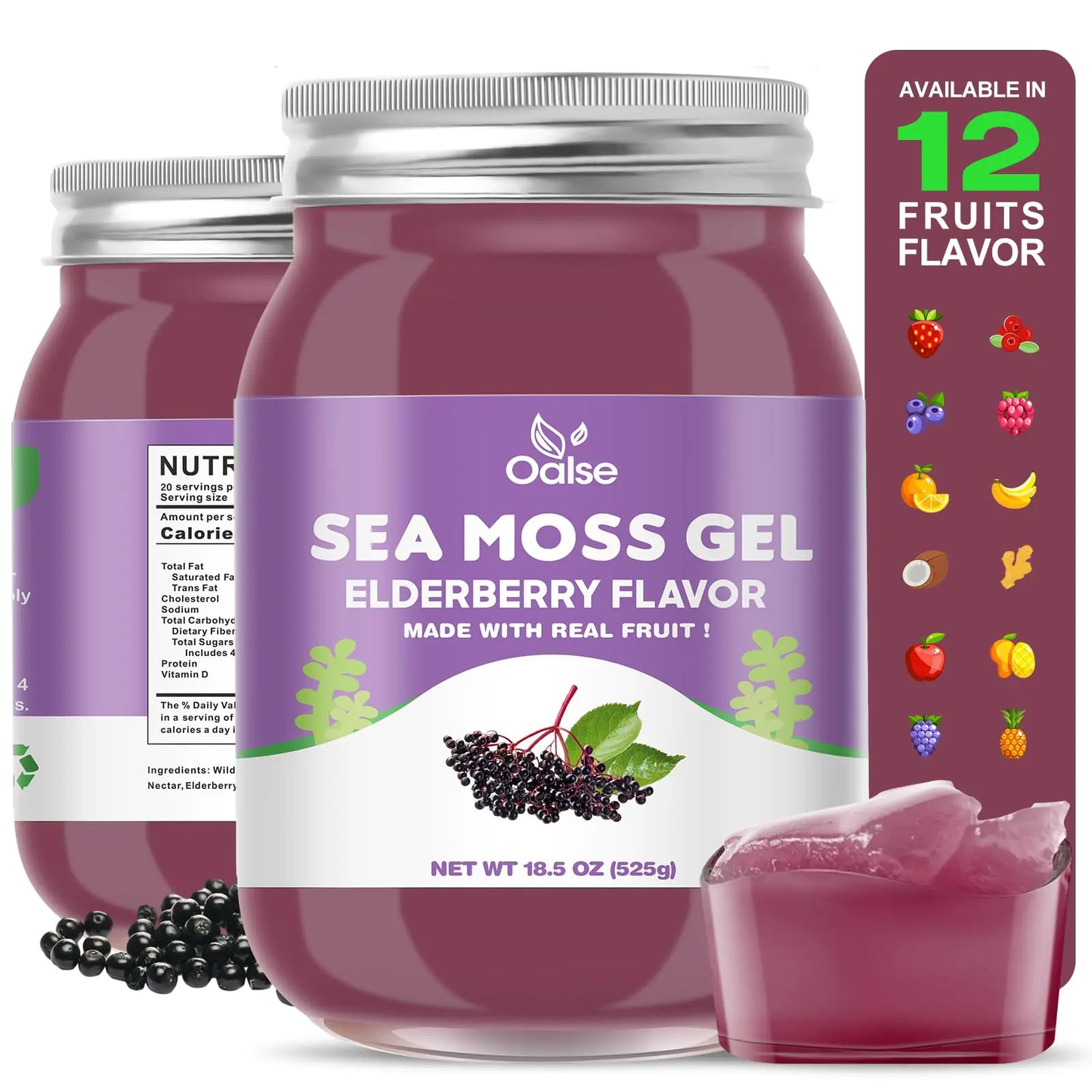 OALSE Sea Moss Gel Organic Dietary Supplement - Wildcrafted Irish Sea Moss Gel Elderberry for Overall Health and Immune Support18.5 Ounce Seamoss Gel - Regenerative Marketplace