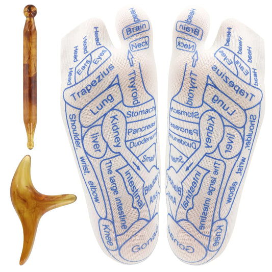 PEUTIER Foot Massage Socks with 2 Trigger Point Massage Tool Pressure Point Socks Set Toe Separate Finger-Pressing Charts Socks for Uncomfortable Feet (Women)