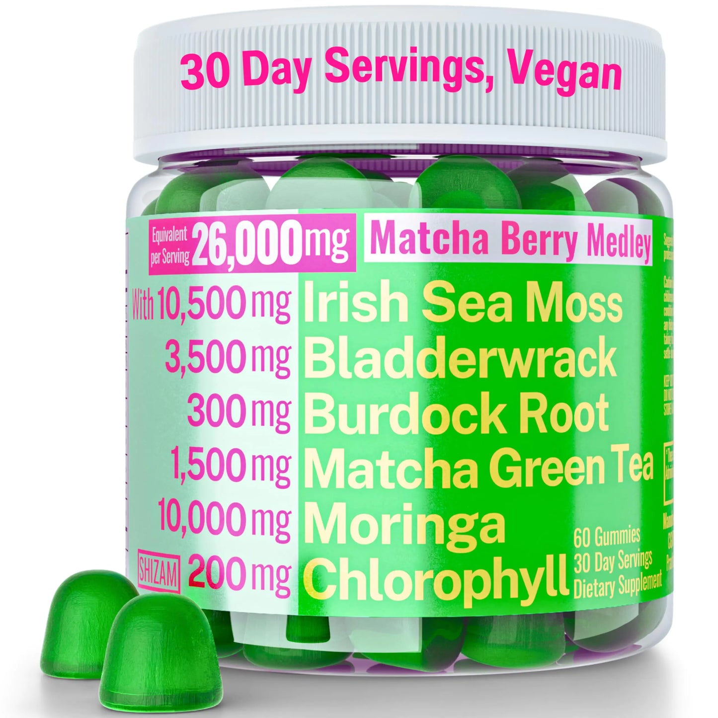 Moringa Irish Sea Moss Chlorophyll EGCg Green Tea Burdock Root Bladderwrack Super Greens Gummies Powder Capsules Pills Liquid Drops Oil Tincture Supplement Supplements Alt Organic Green Seamoss