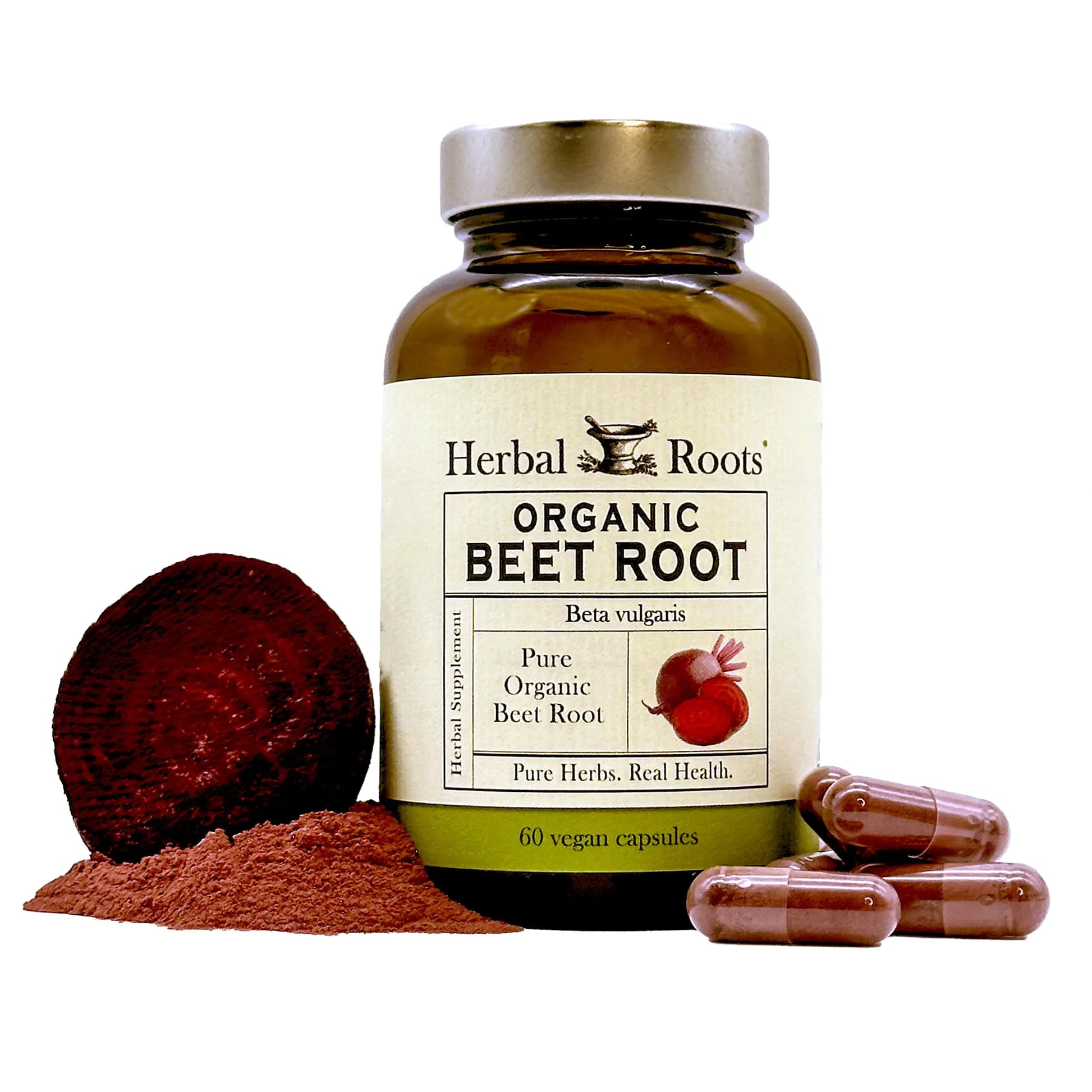 Herbal Roots Organic Beet Root Powder Capsules - 1500mg per Serving - Certified USDA Organic - Non - GMO - 60 Count Vegan Capsules - Regenerative Marketplace