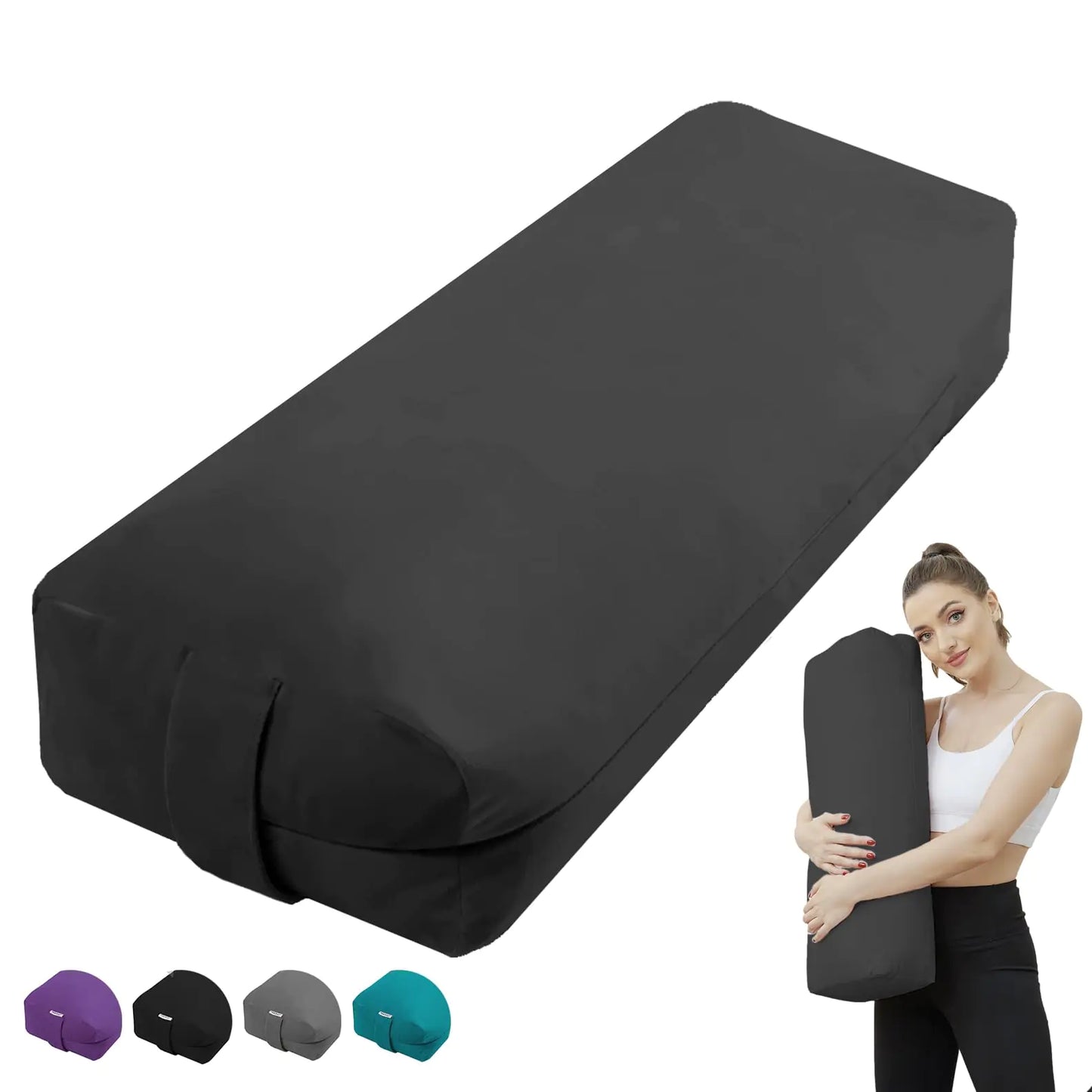 Yoga Bolster Pillow for Restorative Yoga - Meditation Pillow with Velvet Cover Filled with Waste-sponge- Rectangular Yoga Bolster (Black)