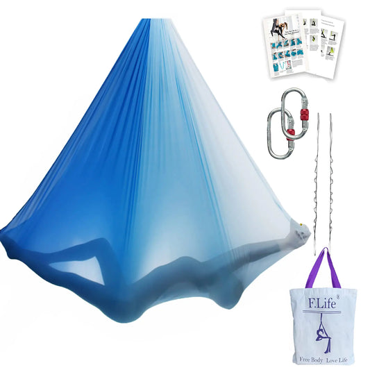 F.Life Aerial Yoga Hammock 5.5 yards Premium Aerial Silk Fabric Yoga Swing for Antigravity Yoga Inversion Include Daisy ChainCarabiner and Pose Guide (Blue Omber)