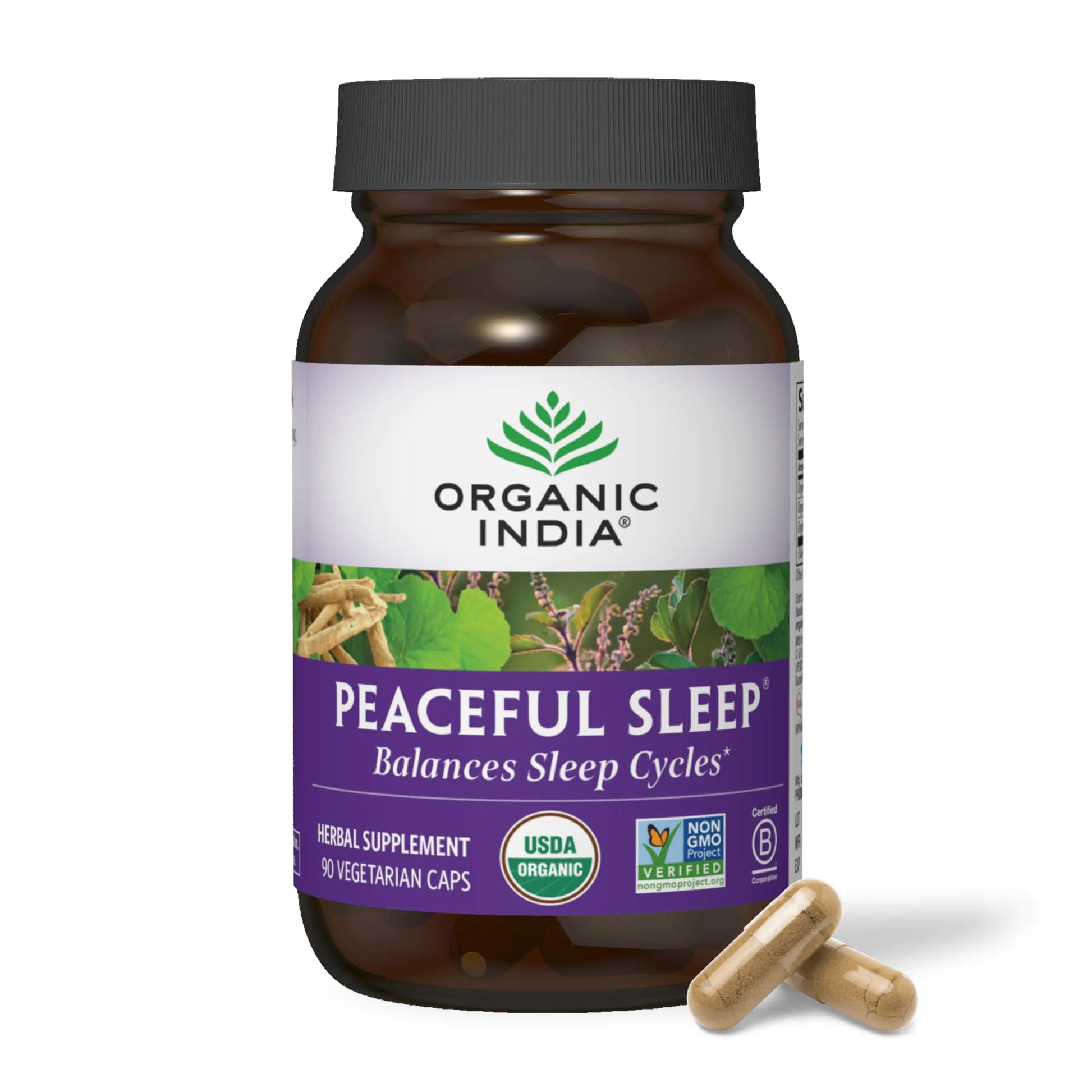 ORGANIC INDIA Peaceful Sleep Herbal Supplement - Deep Sleep Aid Herbal Sleep Aid for Adults Natural Sleep Aid Without Melatonin Supports Sleep Cycles USDA Certified Organic Non - GMO - 90 Capsules - Regenerative Marketplace